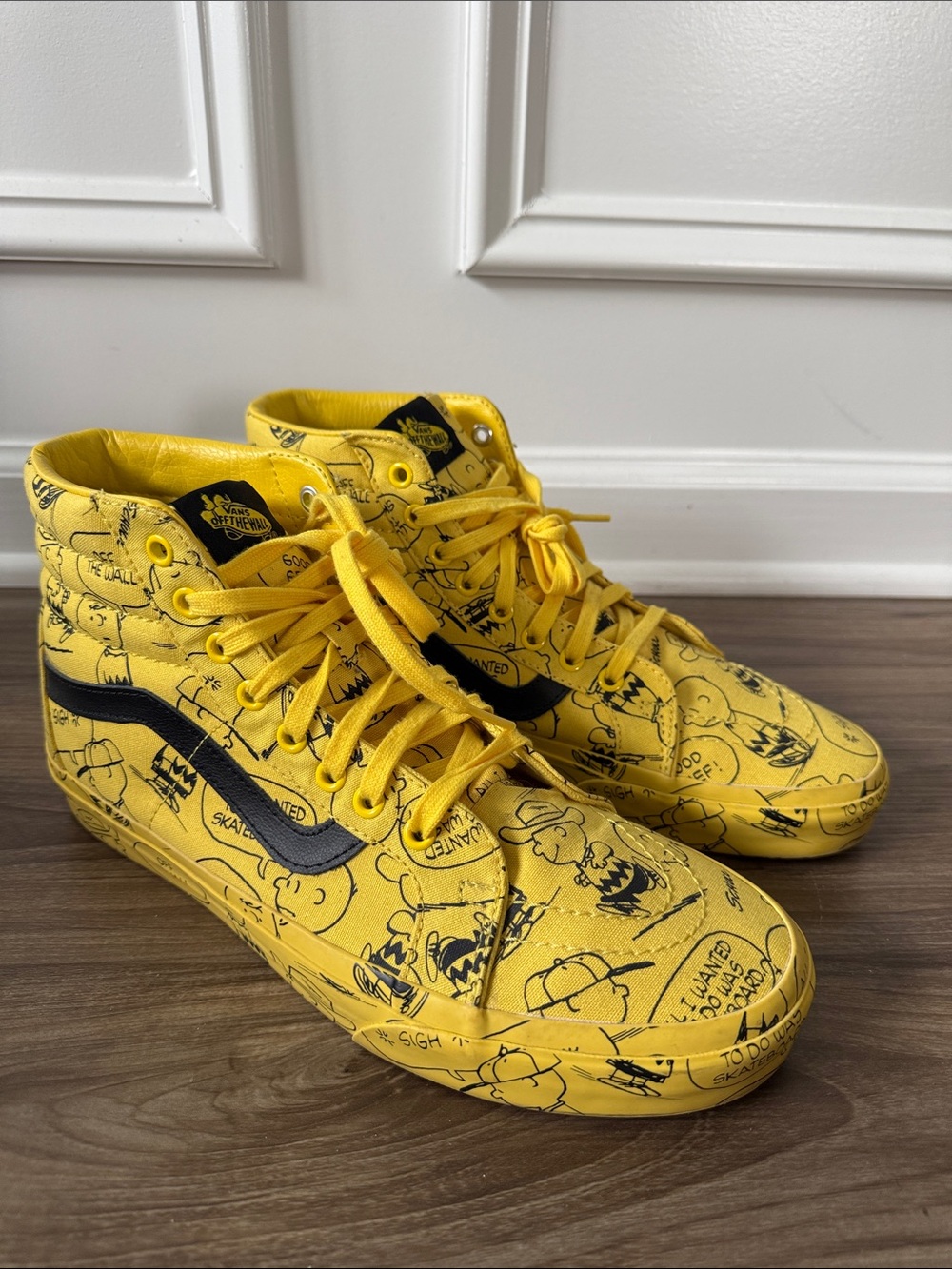 VANS x PEANUTS Charlie Brown Shoes Sk8 Hi Maize Sneakers Size M 10 1/2 W 12